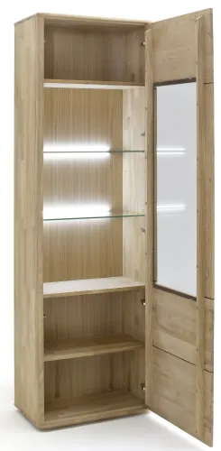Vitrine 2 Ravello | Balkeneiche Bianco | mit 2er Set LED Rückwandbeleuchtung