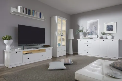 Vitrine Baxter | Landhausstil | weiß | mit 10er Set LED Unterbauspots