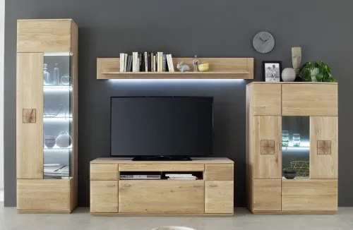 Vitrine Bologna | Eiche Bianco | mit LED Rückwandbeleuchtung