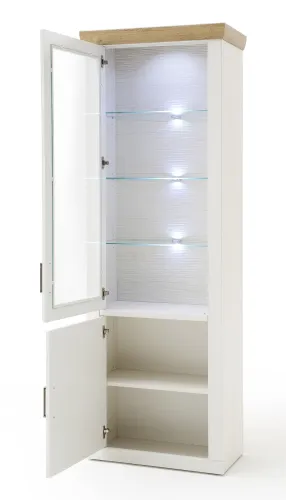 Vitrine Brixen | Landhaus modern | Pinie Aurelio / Grandson Oak mit 1er Set LED Unterbauspot