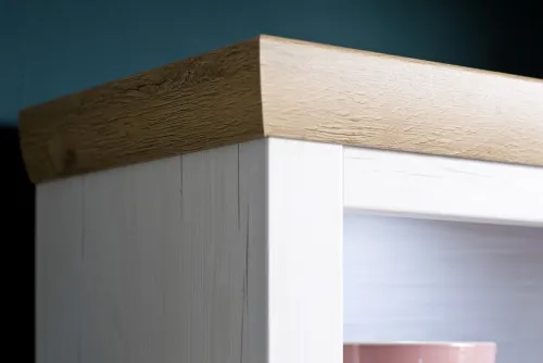 Vitrine Brixen | Landhaus modern | Pinie Aurelio / Grandson Oak mit 3er Set LED Glasbodenclips