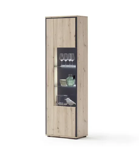 Vitrine Buenos Aires | Balkeneiche | mit 2-er Set LED Rückwandbeleuchtung