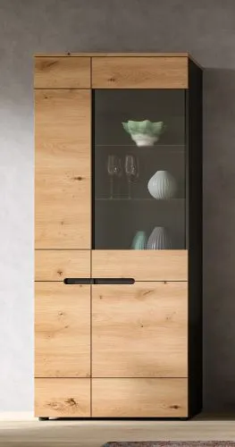 Vitrine Canu | Basalt grau / Artisan Eiche Komplettset