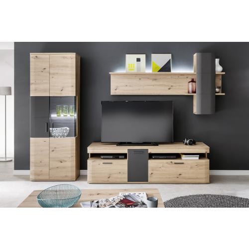 Vitrine Cortona | Balkeneiche / anthrazit | LED Beleuchtung