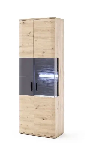 Vitrine Cortona | Balkeneiche / anthrazit | LED Beleuchtung