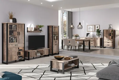 Vitrine Emile groß | Eiche Tabak / Schwarz