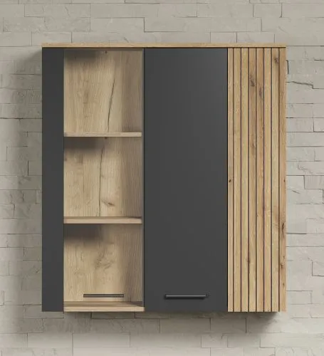 Vitrine Esteban | Anthrazit / Coast Evoke Oak ohne Beleuchtung