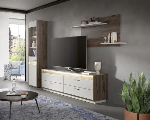 Vitrine Falcona breit | Nox Oak dunkel / hellgrau | inkl. Frontbeleuchtung