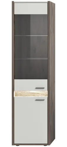 Vitrine Falcona | Nox Oak dunkel / hellgrau | LED Beleuchtung