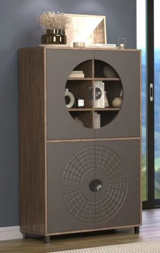 Vitrine Fusion | Rostoptik Rusty Flow / Perlbronze mit Beleuchtung