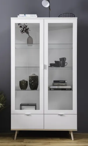 Vitrine Glasschrank Oslo | Skandinavisch | weiß / Sonoma Eiche