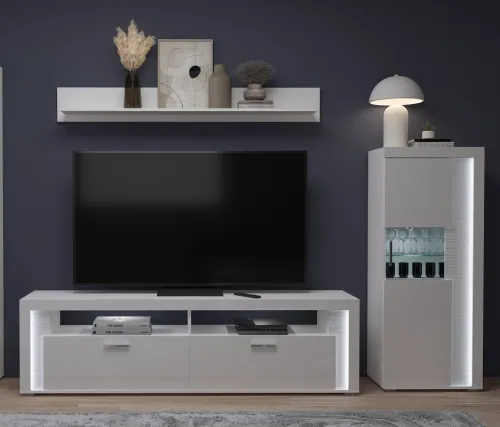 Vitrine halbhoch Skylight | weiß Hochglanz | inkl. Frontbeleuchtung