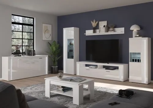 Vitrine halbhoch Skylight | weiß Hochglanz | inkl. Frontbeleuchtung