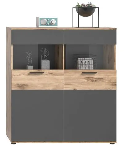 Vitrine Highboard Mason | Nox Oak / Basalt Grau