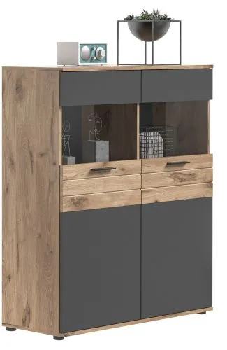 Vitrine Highboard Mason | Nox Oak / Basalt Grau ohne Beleuchtung