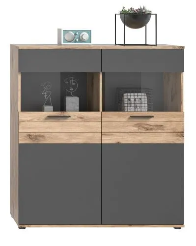 Vitrine Highboard Mason | Nox Oak / Basalt Grau ohne Beleuchtung