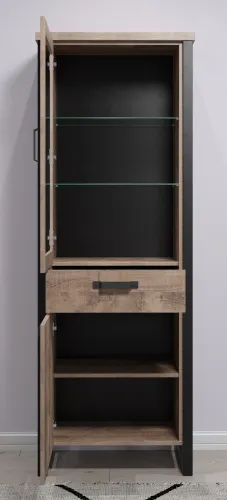 Vitrine Hochschrank Emile klein | Eiche Tabak / Schwarz