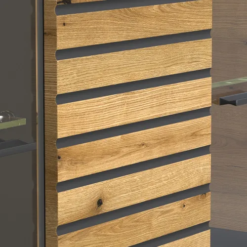 Vitrine Hochschrank Norris | grau / Coast Evoke Oak | 80 cm x 205 cm x 37 cm 1 Set LED Unterbauspot