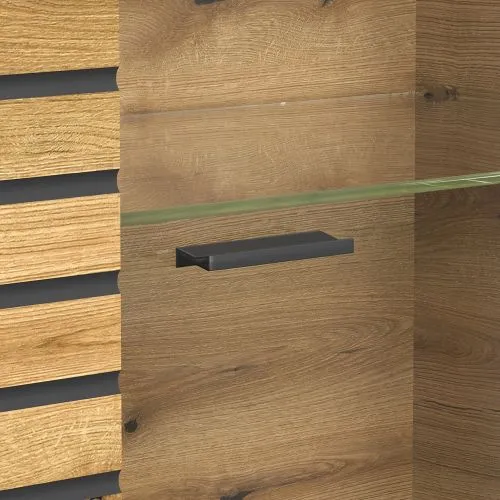 Vitrine Hochschrank Norris | grau / Coast Evoke Oak | 80 cm x 205 cm x 37 cm 1 Set LED Unterbauspot