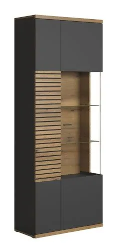 Vitrine Hochschrank Norris | grau / Coast Evoke Oak | 80 cm x 205 cm x 37 cm ohne Beleuchtung