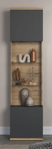 Vitrine Hochschrank Norris | grau / Coast Evoke Oak | verschiedene Größen