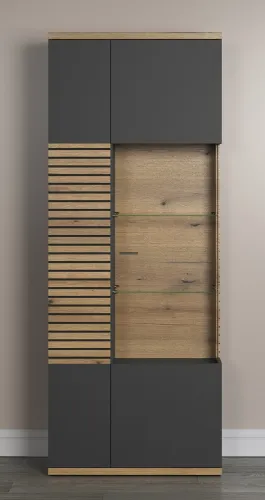 Vitrine Hochschrank Norris | grau / Coast Evoke Oak | verschiedene Größen