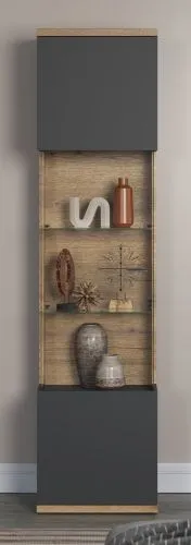 Vitrine Hochschrank Norris | grau / Coast Evoke Oak | verschiedene Größen