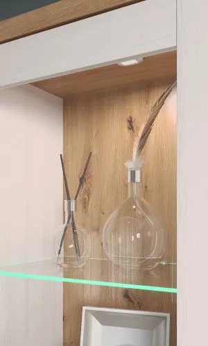 Vitrine klein Shade | Andersen Pinie weiß / Artisan Eiche | Landhausstil | LED Beleuchtung