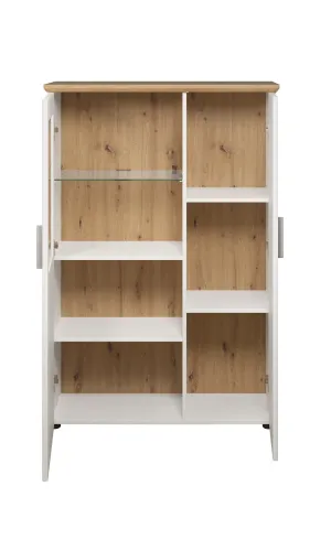 Vitrine klein Shade | Andersen Pinie weiß / Artisan Eiche | Landhausstil | mit 1er Set LED Unterbausspots