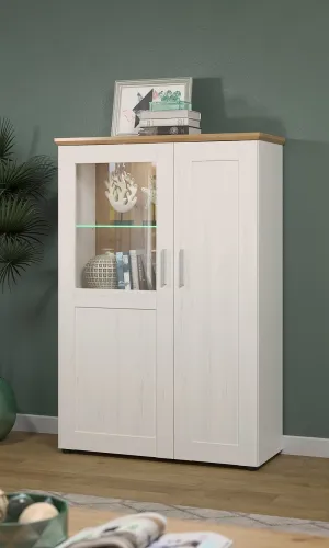 Vitrine klein Shade | Andersen Pinie weiß / Artisan Eiche | Landhausstil | ohne Beleuchtung