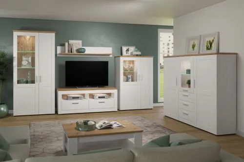 Vitrine klein Shade | Andersen Pinie weiß / Artisan Eiche | Landhausstil | ohne Beleuchtung
