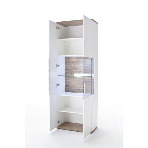 Vitrine (L) Luzern | weiß Hochglanz / Sterling Oak | LED Beleuchtung