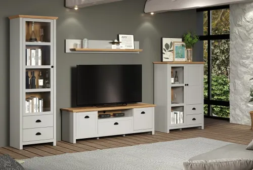 Vitrine Landside | Landhausstil | Lichtgrau / Artisan Eiche