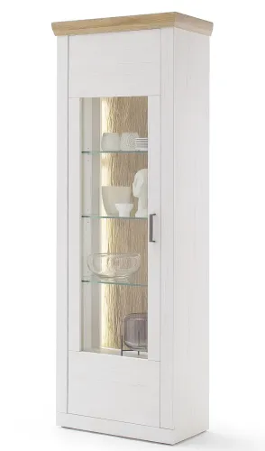 Vitrine Madrid | Landhaus | Pinie Aurelio/ Grandson Oak | mit 2er set LED Band 135 cm