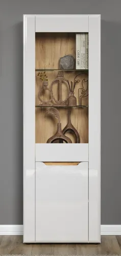 Vitrine Marlon | weiß Hochglanz / Evoke Eiche ohne Beleuchtung