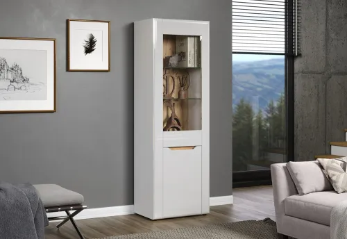 Vitrine Marlon | weiß Hochglanz / Evoke Eiche ohne Beleuchtung