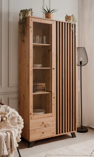 Vitrine Medan | mit 3D-Lamellen | Artisan Eiche / anthrazit