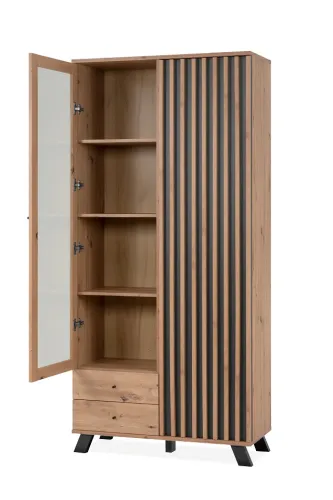 Vitrine Medan | mit 3D-Lamellen | Artisan Eiche / anthrazit