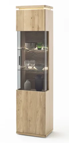 Vitrine rechts Barcelona | Balkeneiche Bianco / Eiche Bianco | inkl. LED Beleuchtung ohne Rückwandbeleuchtung