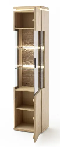 Vitrine rechts Barcelona | Balkeneiche Bianco / Eiche Bianco | inkl. LED Beleuchtung ohne Rückwandbeleuchtung