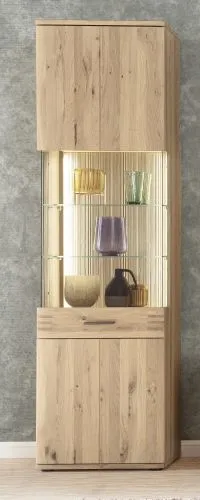 Vitrine Salvador | Balkeneiche Bianco | mit 2er Set LED Beleuchtung 70 cm