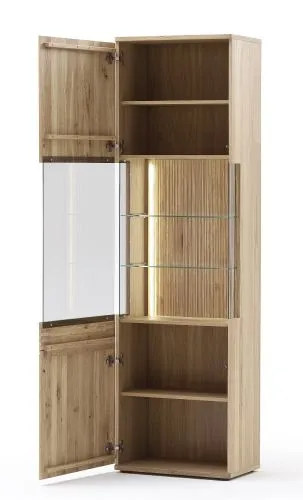 Vitrine Salvador | Balkeneiche Bianco | mit 2er Set LED Beleuchtung 70 cm