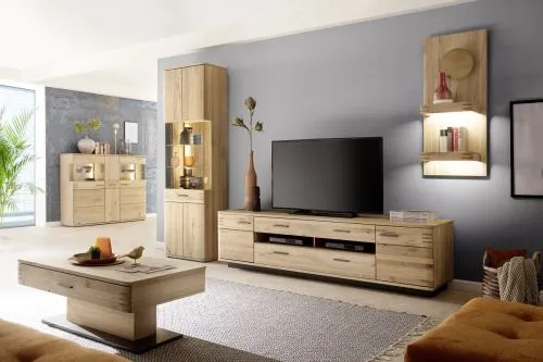 Vitrine Salvador | Balkeneiche Bianco | mit 2er Set LED Beleuchtung 70 cm