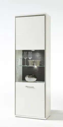 Vitrine Trento 2 | weiß Hochglanz | mit 1er Set LED Glasbodenbeleuchtung