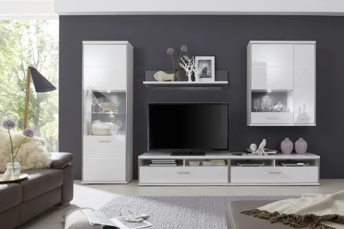 Vitrine Trento 2 | weiß Hochglanz | mit 1er Set LED Glasbodenbeleuchtung