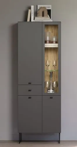Vitrine Vitrinenschrank Bellugi, Anthrazit / Evoke Eiche