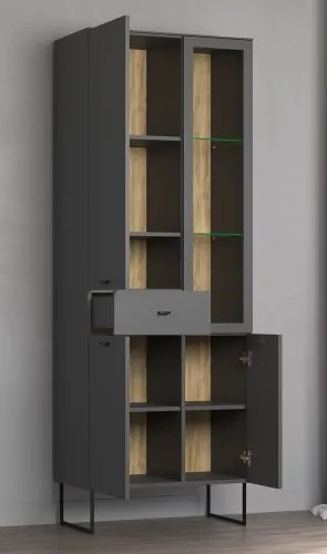 Vitrine Vitrinenschrank Bellugi, Anthrazit Dekor – Ansicht 4