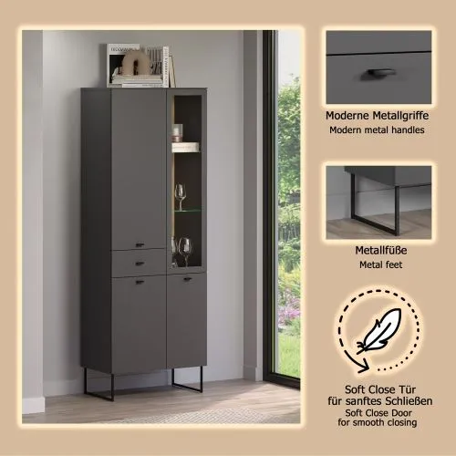 Vitrine Vitrinenschrank Bellugi, Anthrazit Dekor – Ansicht 6