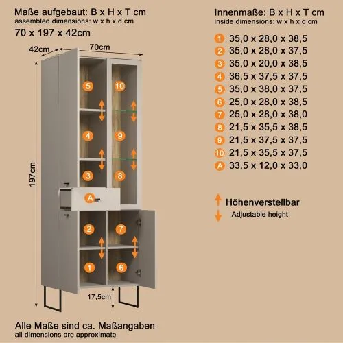 Vitrine Vitrinenschrank Bellugi, Cashmere Dekor – Ansicht 4