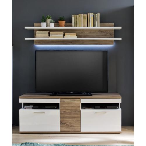 Wandboard Luzern | weiß Hochglanz / Sterling Oak | LED Beleuchtung